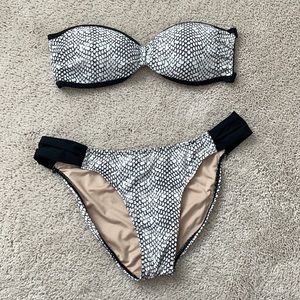 Black and snakeskin patterned bikini